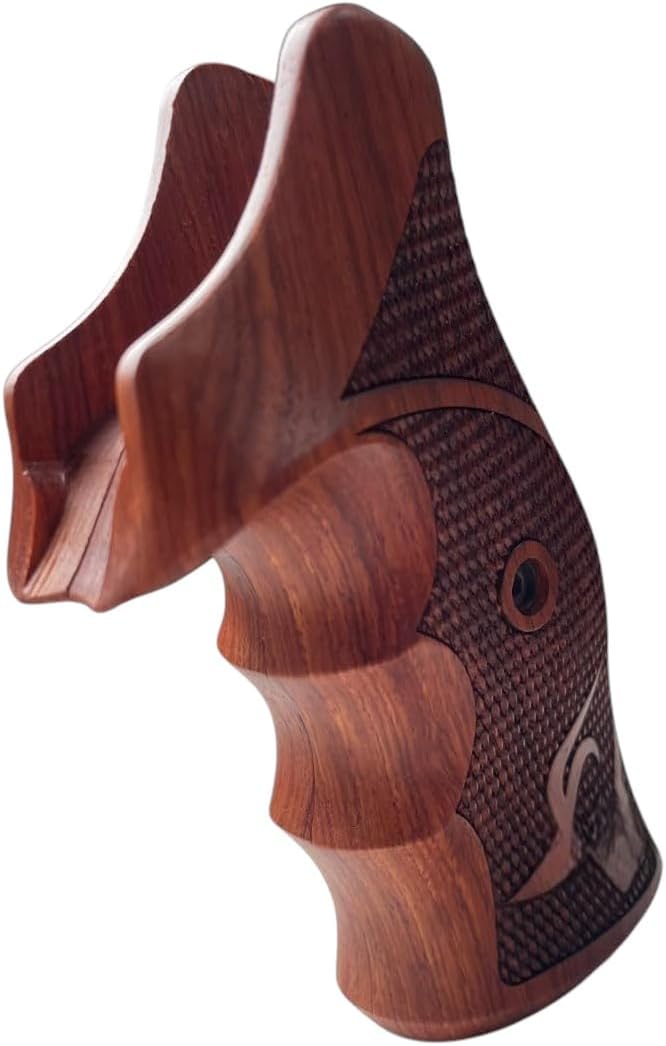 New Padauk Wood Grip Compatibles with Taaurus Medium/Large Frame Square Butt .357 M44, 65, 80, 82, 83, 96, 431, 441, 607, 669#Checker Engraved
