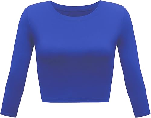 Artivaly Women Slim Fit Basic Round Neck 3/4 Sleeve Casual Y2K Cute Yoga Crop To