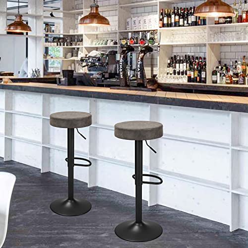 Finnhomy Bar Stools Set Of 2 Counter Height, Swivel Barstools With Footrest And Backless Round, Height Adjustable Modern Bar Stools For Kitchen, Vintage Leather, Retro Grey #TOP1