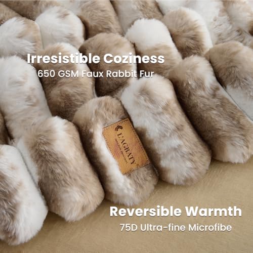 L'AGRATY Faux Fur Throw Blanket for Couch, 3D Striped, 50x60 Inches, Taupe $19.99 AC - image 7