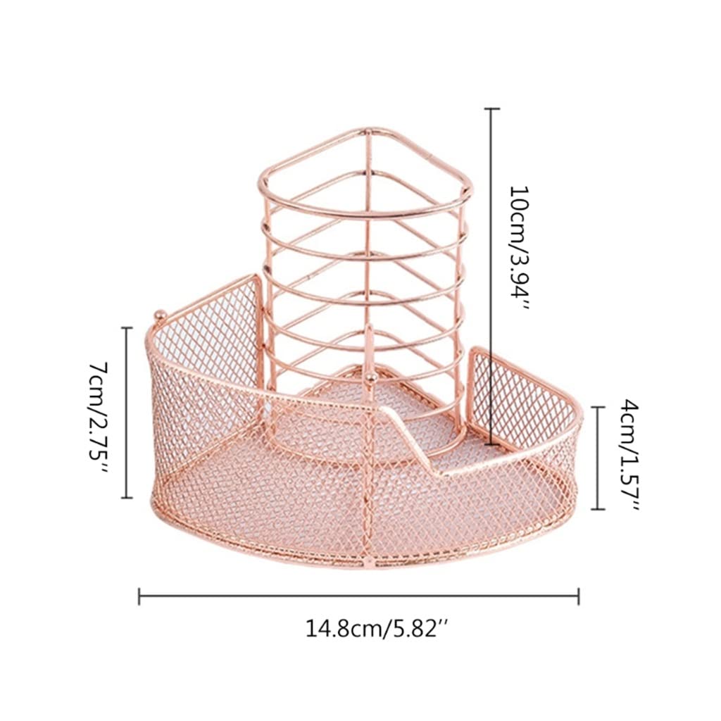 Portalápices de Malla de Oro Rosa, Estante de Almacenamiento de papelería de Metal Triangular, 3 Compartimentos, 14,8 x 10 cm (Oro Rosa 14,8 x 10 cm)
