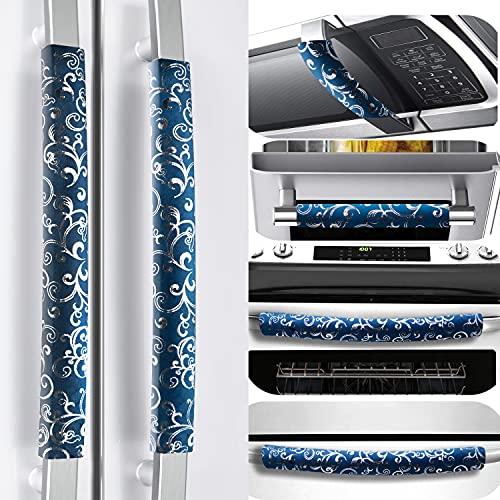 Volecy Refrigerator Handle Covers Set of 6 Washable Velvet Appliance Door Handle Covers Adjustable Handle Protectors Kitchen Decor Keep Clean for Fridge Oven Stove Microwave Dishwasher(Navy Blue)