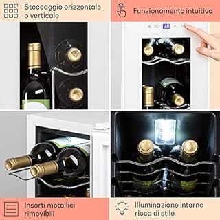KLARSTEIN Cantinetta Vino Design, Cantinetta Vino Refrigerata a Zona Singola per Vino Rosso, Bianco e Birra, Controlli Touch, Frigo Vino Cantinetta per Esterno/Interno, 5-18°C, 32L, 12 Bottiglie