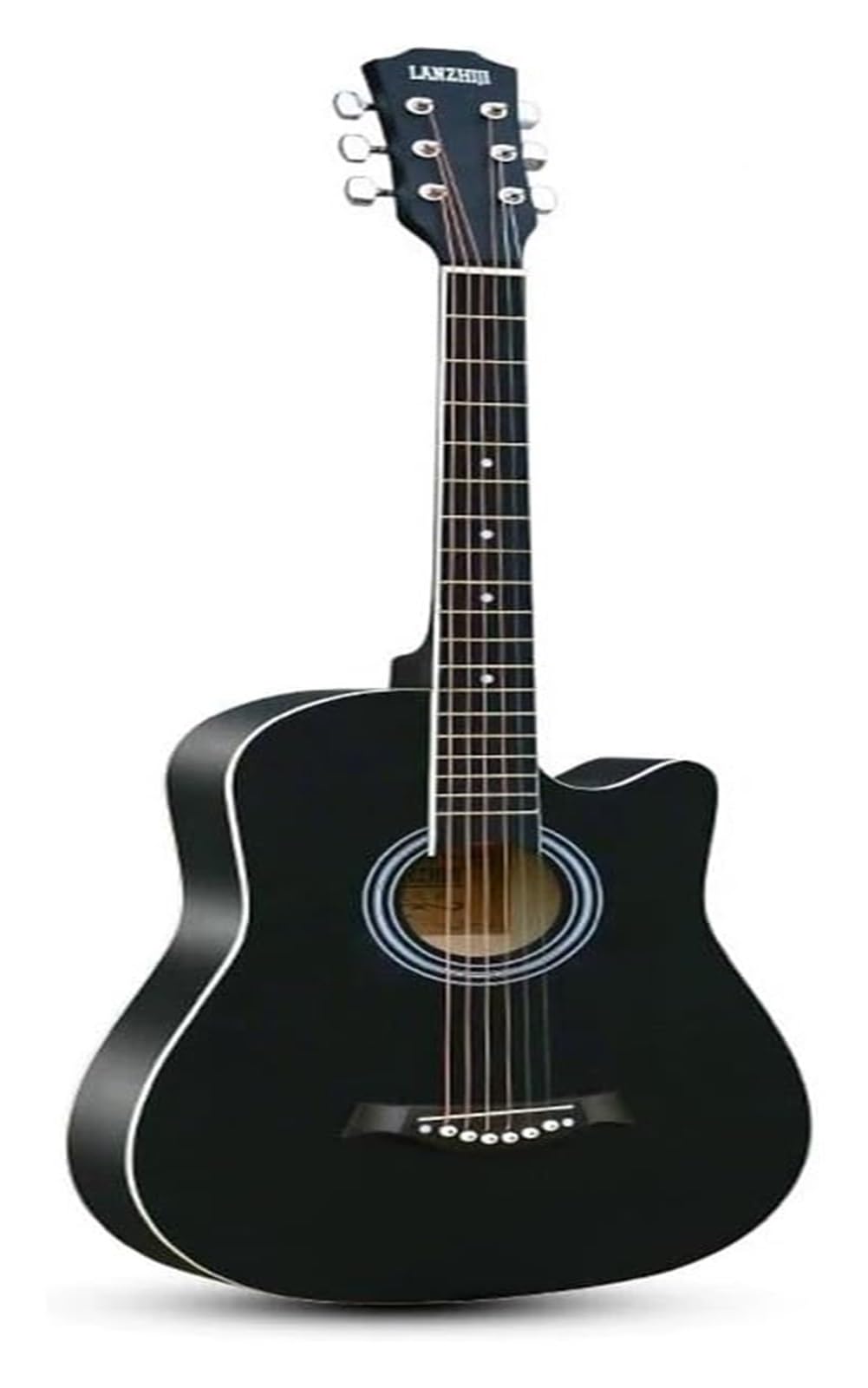 38-Zoll-Holz-Akustikgitarre, Cutaway-Gitarren-Starterset For Erwachsene Mit Gepolsterter Gigbag, Gurt, Kapodaster, Saiten, Plektren(Black)