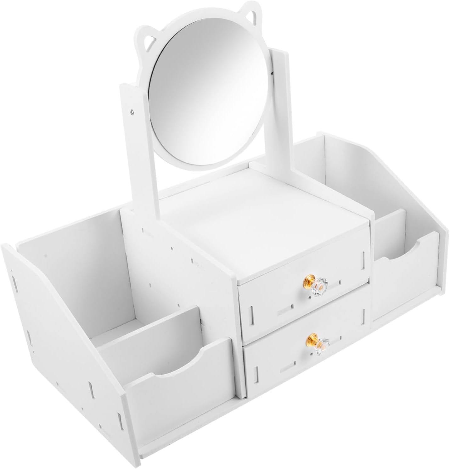 PartyKindom Multifunctional Makeup Mirror Organizer with 3 Drawers Countertop Cosmetic Storage for Vanity for Skincare Jewelry and Makeup Display