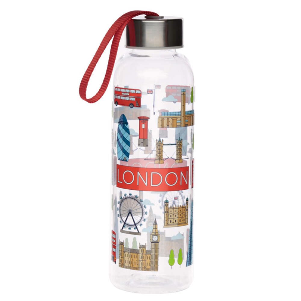 London Icons 500ml Reusable Plastic Water Bottle with Metallic Lid
