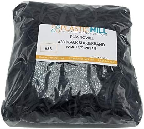 PlasticMill Rubber Bands - #33 Size - Black Rubberbands - 1LB/500 Count