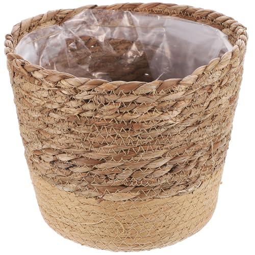 MOBUTOFU Cesta Tejida para Plantas Grande de Algas Marinas, Maceta Decorativa Redonda Color Café, Cesta de Jardinería y Almacenamiento Estilo Pastoral para Interior y Exterior