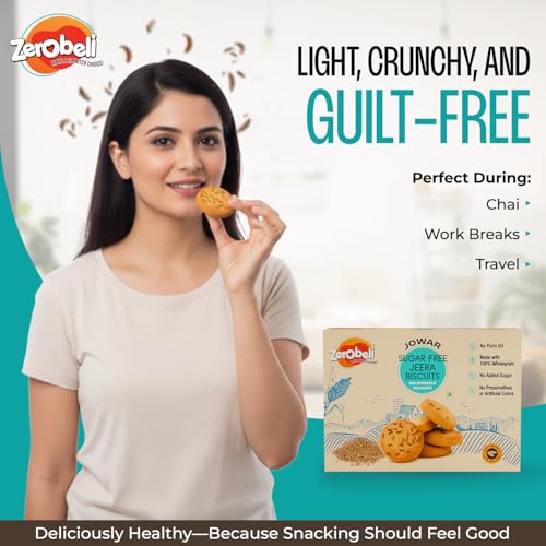 Image of Zerobeli Sugar Free Jowar Jeera Biscuits - 375g (Pack of 2) | Guilt-Free | Perfect Blend of Nutrition | Ideal for Health-Conscious Consumers | 100% Wholegrain I No Refined Sugar | Diabetic Snacks