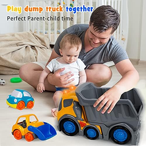 Car Toys for 2 3 4 5 Years Old Toddlers Boys and Girls,12 Big Dump Truck with Light and Sound, Push and Go Small Bulldozer Forklift Truck, Vehicles Playset for Christmas Birthday Gift