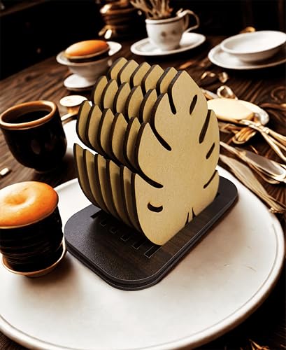 Image of DIY Wooden Coaster Set of 6 with Stand - Multiple Design to Choose | Paintable MDF Coasters for Art & Craft, Home Decor, and Gifting (DIY Cost 001)