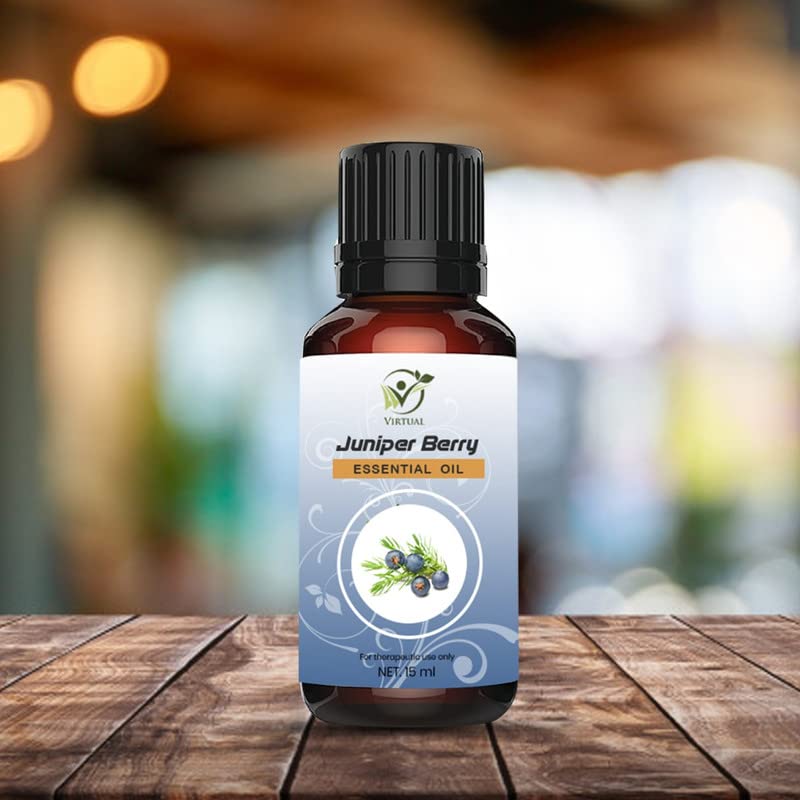 Image of VIRTUAL Juniper Berry Essential Oil For Hair & Skin Pure, Natural & Undiluted Oil For Aromatherapy Therapeutic Grade 15ML