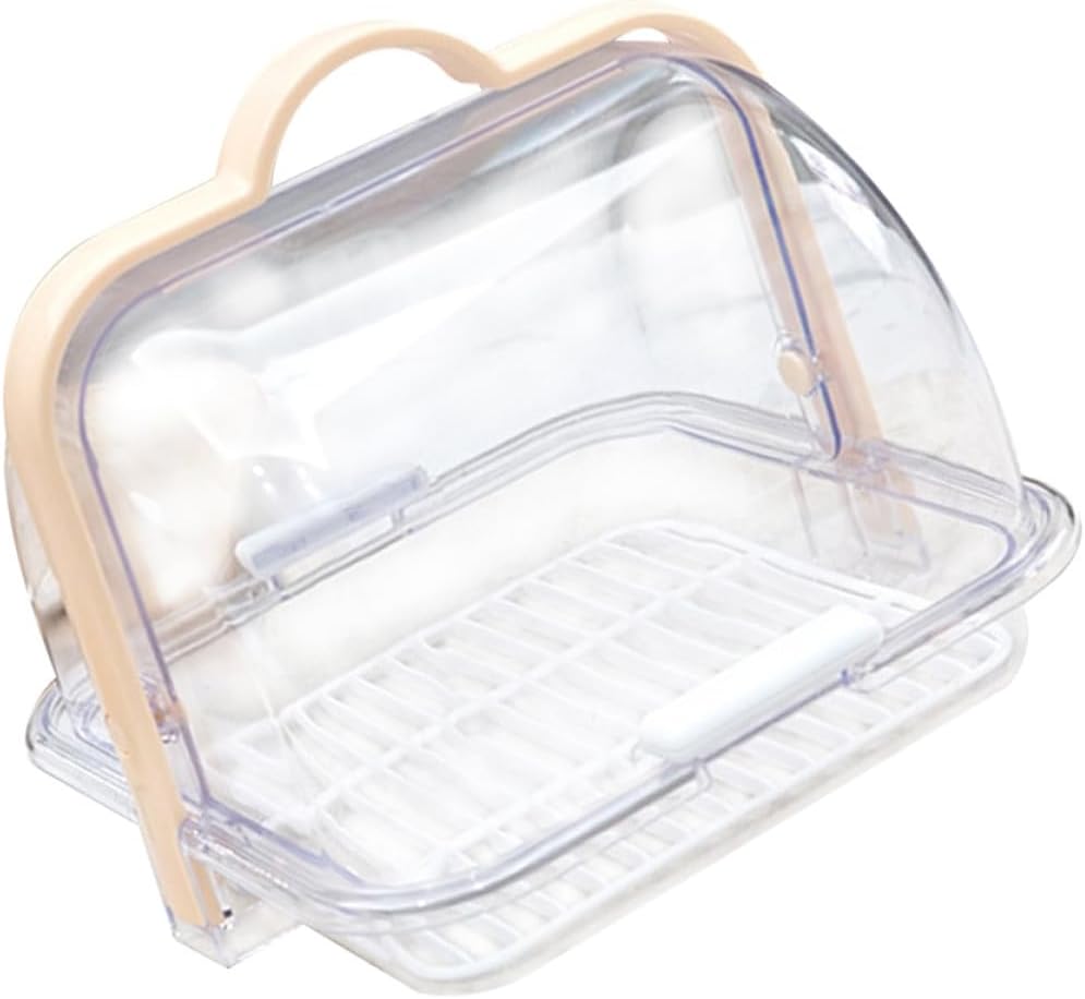 Bottles Storage Box with Lid, Milk Bottle Drying Rack Organizer for Dinnerware, Kitchen Countertop Storage Container with Drainage, Beige Handle for Travel and Home