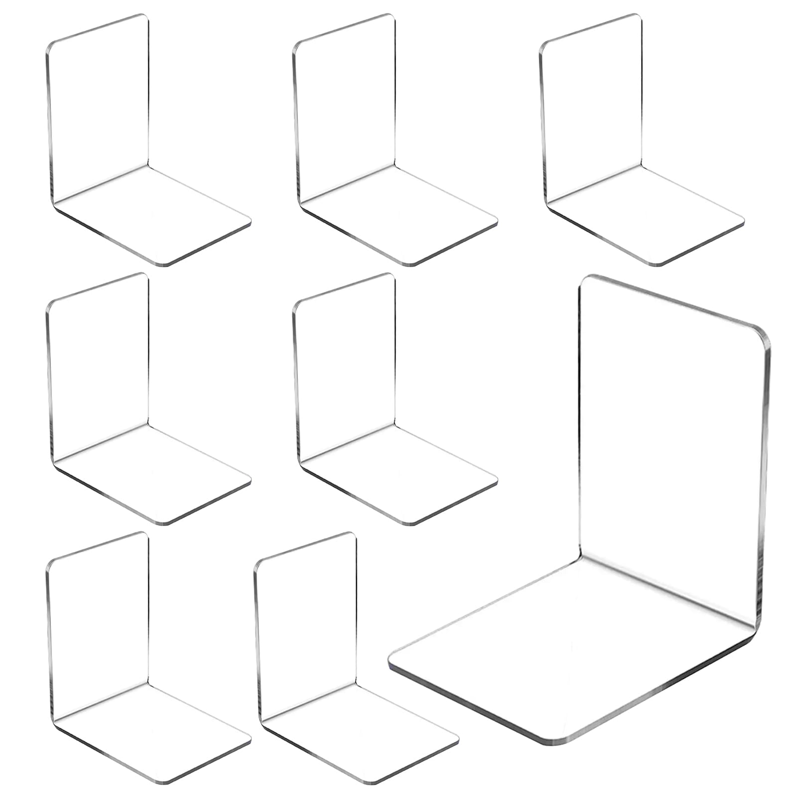 Fhioevt 8 Piezas Sujetalibros de Acrílico Transparentes Sujetalibros Estanteria Soporte Libros Estanteria para el Estudio la Oficina la Escuela (10x10x13 cm)