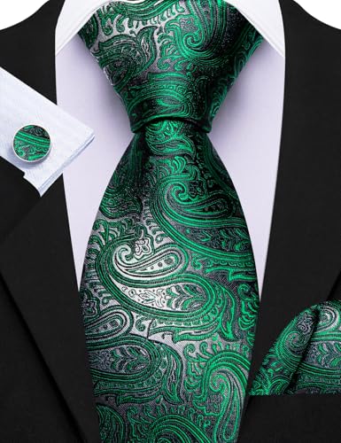 Image of Barry.Wang 6 PCS Men Ties Set Silk Business Fashion Woven Necktie Handkerchief Cufflinks Paisley Stripe Wedding Party