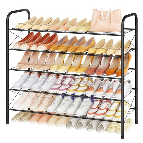 Image of Hoctieon 5 Tier Mesh Style Shoe Rack, Entryway Shoe Shelf, Shoe Storage Organizer, Shoe Rack for Closet, Space Save for Bathroom, Garage, Hallway, Bedroom, Living Room, Black