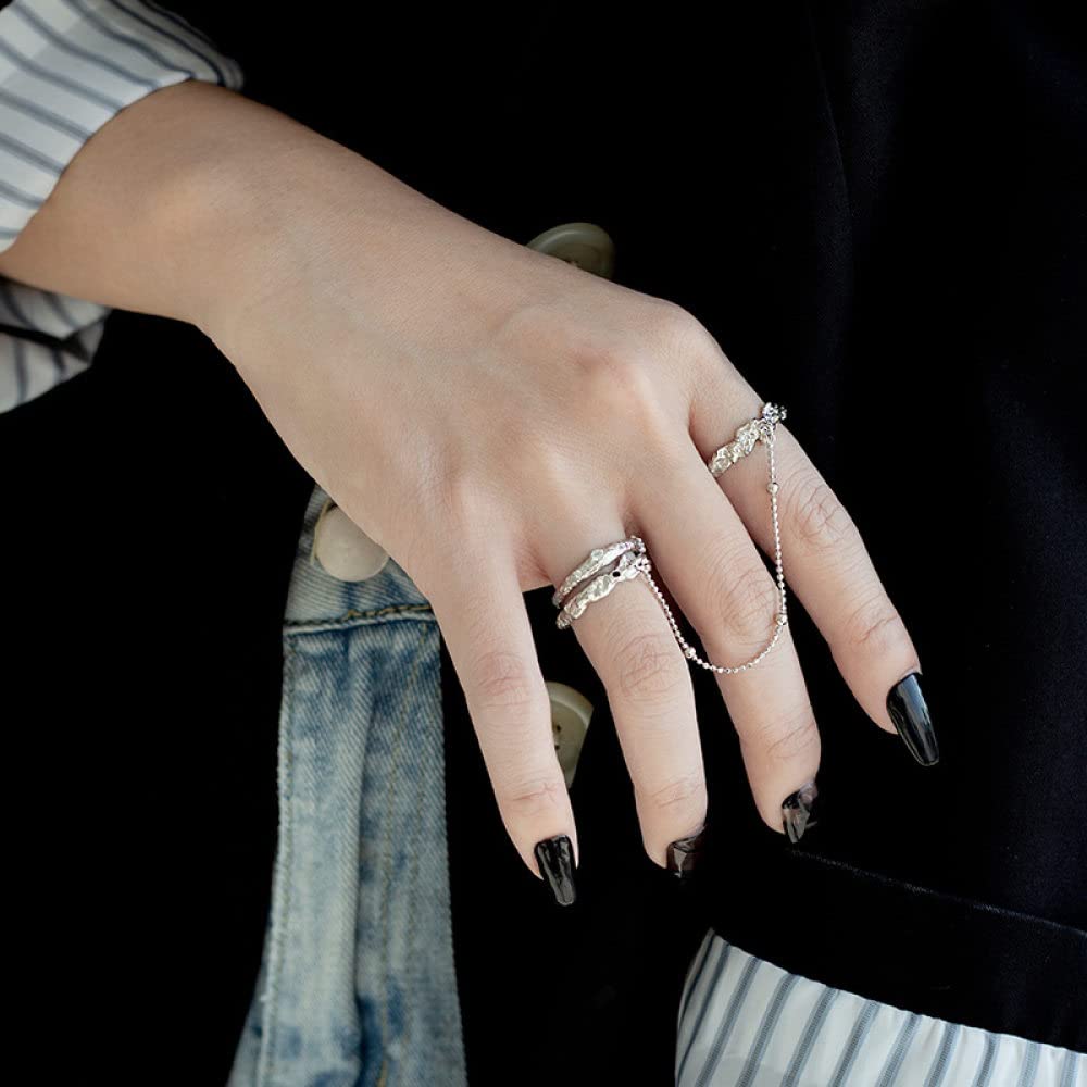 HGJH Ring Silber 925 Damen, 925 Sterling Silber Ringe Doppelring Die Kette Verstellbare Ringe Punk Retro Verstellbare Sterling Versprechen Ringe Geschenke Für Männer Mädchen Frau Ewigkeitsringe