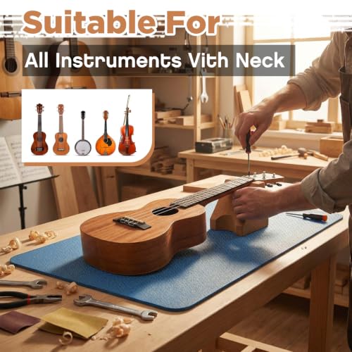 Image of Klyyo 41 In Guitar Mat with Neck Rest, 8mm Extra Thick TPE Non Slip,Blue | Dual Height Cradle for Bass Guitar, Repair Bench Pad for String Change Cleaning, Fits Acoustic Electric Ukulele