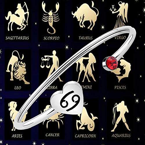 Image of Zodiac Birthstone Bracelet Jewelry Open Cuff Bracelet with Birthstone Birthday Gift for Her (Cancer)