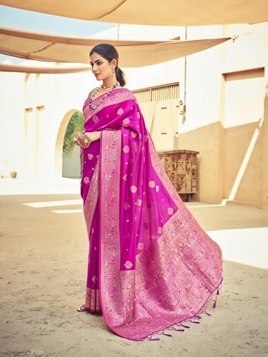 Image of SWORNOF Women's Kanjivaram Soft Silk Banarasi Sarees With Unstiched Blouse Piece