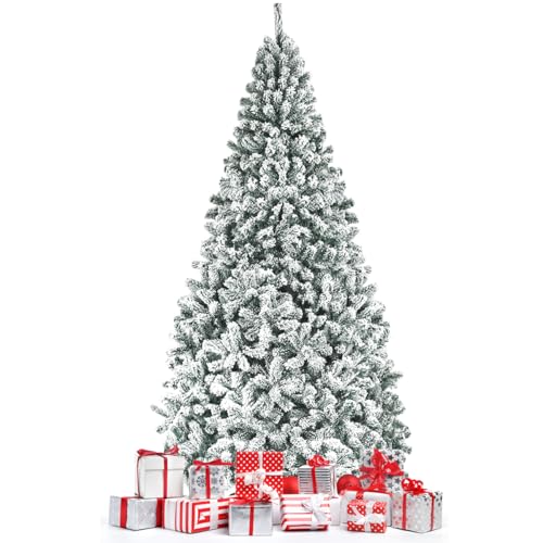 COSTWAY Albero di Natale Artificiale 180/225/270 cm, Albero di Natale Innevato con 600/1010/1498 Rami Folti e Base di...