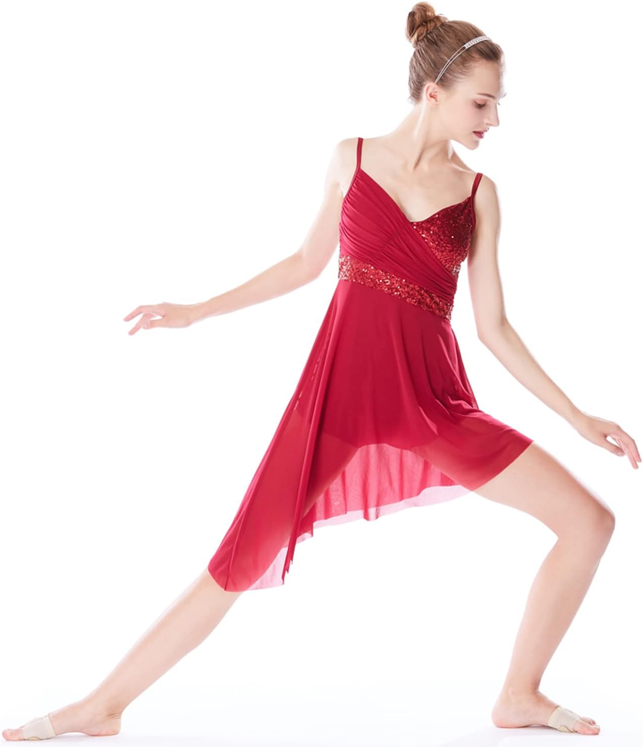 Women Lyrical Modern Ballet Dress Camisole Skirted Leotard Asymmetrical Tulle Dance Costume - Image 3