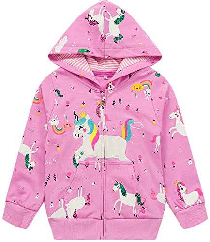 Popshion Toddler Girls Zip up Jacket Rainbow Unicorn Sweatshirt Back to School Outfits Kids Hooded Coats Pony Hoodie Outerwear Winter Jackets 6t / 130
