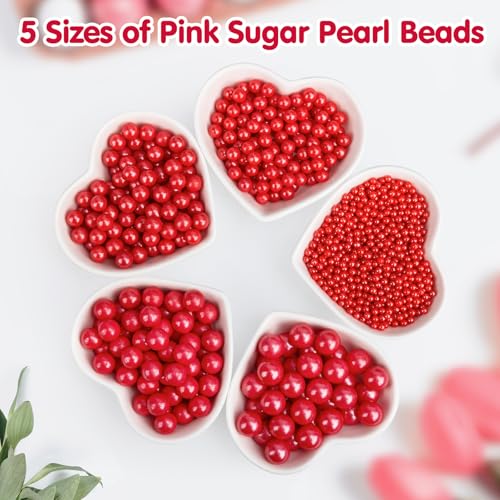 Image of Edible Red Pearl Sprinkles,130g,Edible Pearl Sugar Sprinkles,Baking Edible Cake Decorations,Cupcake Toppers,Cookie Decorating,Donuts Ice Cream Toppings,Wedding Birthday Party Supplies