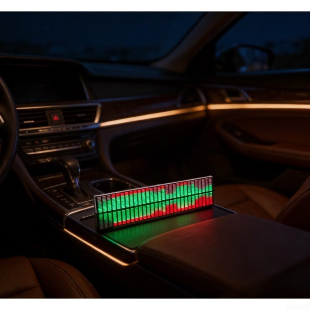 Barra de luz ambiental LED de ritmo musical controlada por voz con micrófono integrado para audio de coche, diseño compacto de 32 cm, alimentado por USB-C, en tiempo real para pantalla de espectro