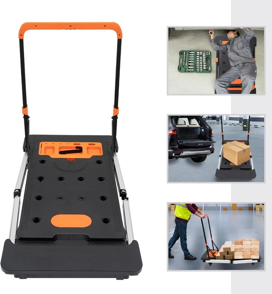 Stół warsztatowy 7 w 1, przenośna, składana, wielofunkcyjna platforma robocza, nośność 150-250 kg, wózek ręczny