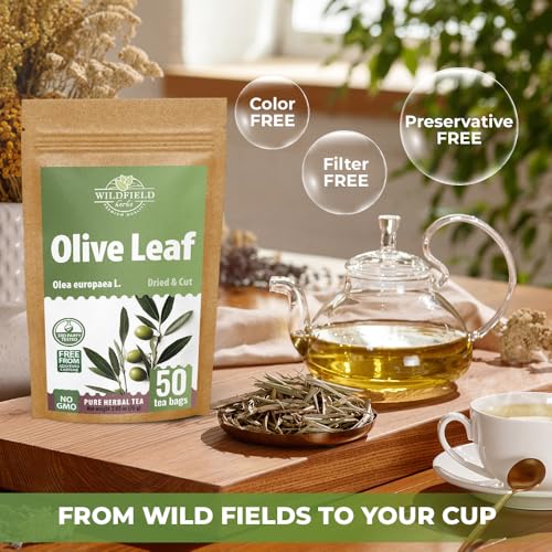 Image of 50 Bags Olive Leaf Tea Dried Olive Leaf Herbal Tea (Olea Europaea) - 50 Count 1.5 g Bags Hojas De Olivo Secas