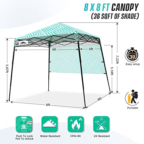 Eagle Peak Day Tripper 8X8 Slant Leg Lightweight Compact Portable Canopy W/Backpack Easy One Person Set-Up Folding Shelter 6X6 Top And 8X8 Base (Aqua Geo) #TOP4