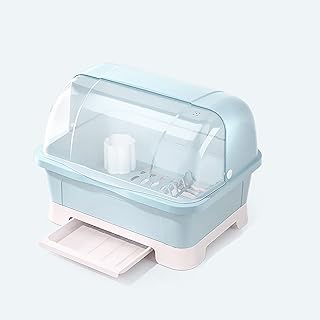 防塵 防汚 取り外し可能 食器収納ボックス プレート 蓋付き キッチンラック 水切りラック タテ置き 多機能 大容量 プラスチック製 食器棚 ディッシュ の保管用,ブルー