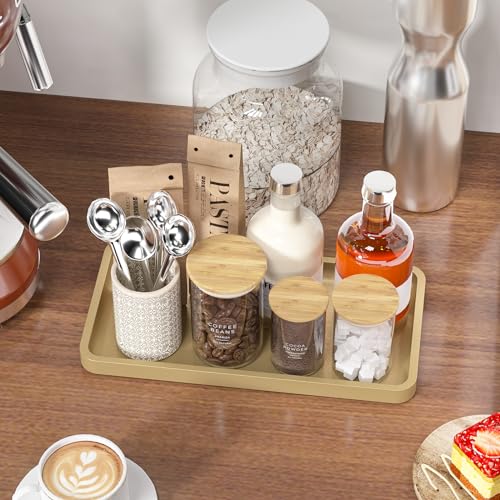 Image of Weenson Gold Bathroom Vanity Tray for Countertop Perfume Makeup Jewelry Decor Candle, Bamboo Kitchen Tray for Soap Dispenser Spice Coffee, Toilet Tank Tray 11.81 inchL x 6.1 inchW x 0.79 inchH