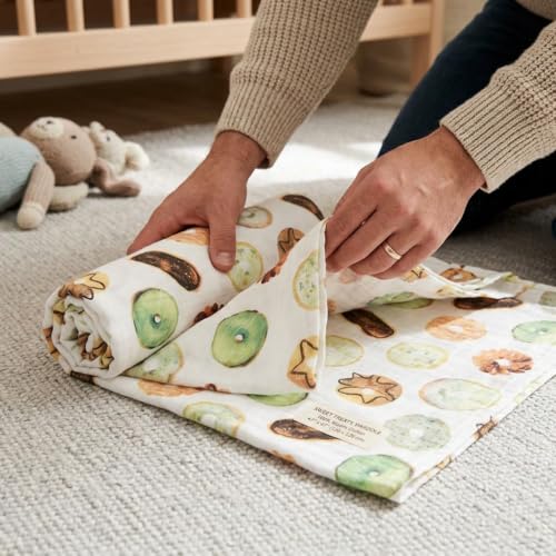 Image of Lulujo Baby Swaddle Blanket| Unisex Softest Bamboo Viscose Muslin Swaddle Blanket| Neutral Receiving Blanket for Girls & Boys 47in x 47in Donuts