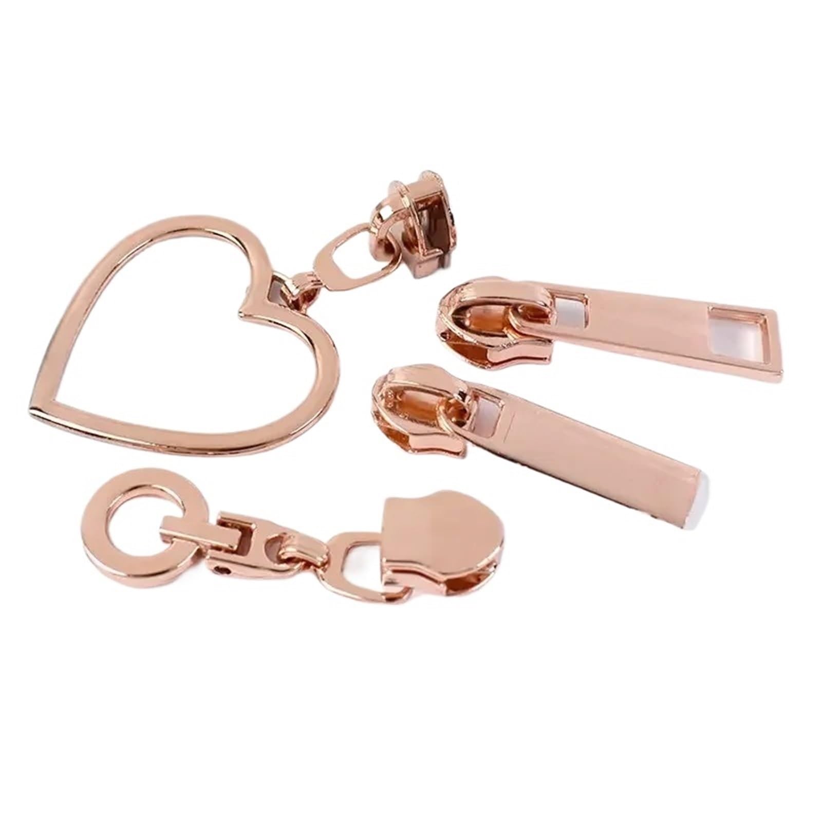 Tiradores de cremallera, 100 unidades de tiradores de cremallera de oro rosa 5# para cremallera de nailon, cremallera, tiradores de cabeza, reparación de cremalleras de ropa (ZT206-oro rosa)