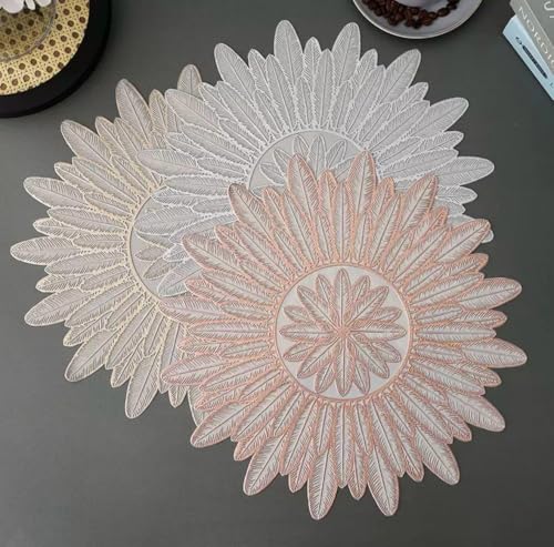 Image of HomeCloud PVC Material Round Shape Table Mat, Dining Table Mat,Table Placemats, Round Mats,Best for Bed-Side Table /Center Table, Dining Table /Shelves (Sun Silver, Set of 1)