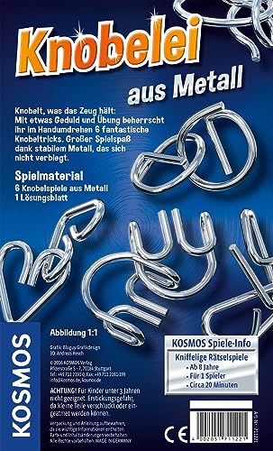 KOSMOS 711221 Knobelei aus Metall, Knifflige Rätselspiele und spannende Knobeltricks, Mitbringspiel