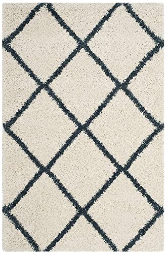 Image of Super Ultra Modern Soft Shaggy Handcrafted Anti-Skid Silk Touch Carpet, Size 6x6 Feet Square, Color Ivory & SLATEE