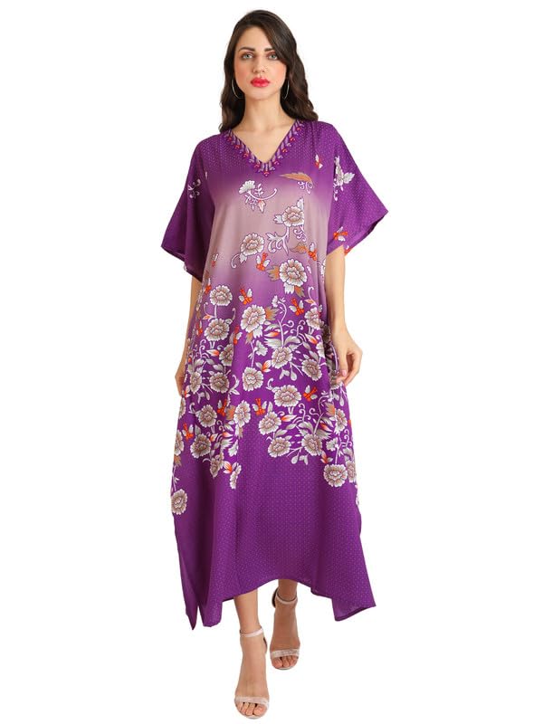Image of Miss Lavish London Kaftan Dresses for Women Plus Size Long Batwing Sleeve Caftans, V Neck Moo Moo Printed Beach Cover Up Maxi Beach Dress, Bathing Suit Cover-Up Loungewear