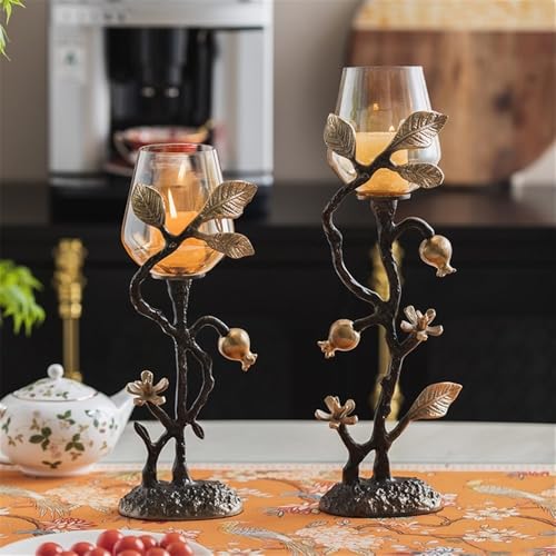 Portavelas para candelabros para el hogar, adornos creativos de candelabros retro, decoración de mesa, portavelas de metal y cristal (pequeño)