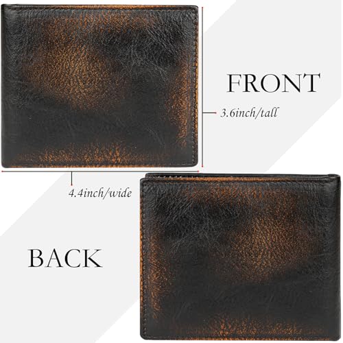 Image of DK86 Leather Bifold Wallet for Men RFID Blocking Full Grain Leather With Hand Burnished Extra Capacity Multiple Card Slots with 2 ID Windows (black orange)
