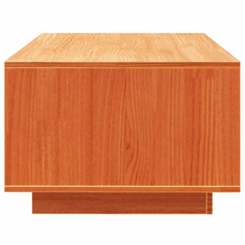 Mesa de centro marrón cera, madera de pino maciza, 110 x 50 x 33,5 cm, con estante y espacio de almacenamiento, moderna mesa de sofá para salón y sala de estar