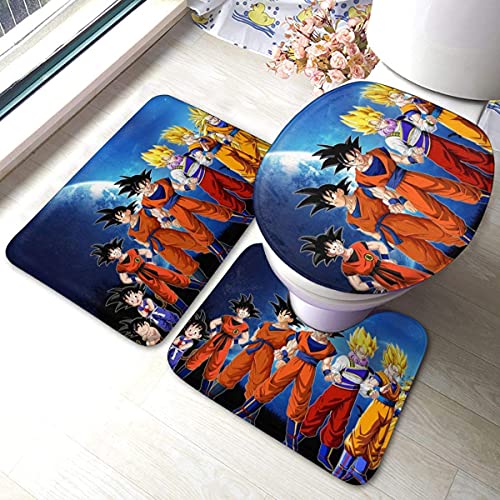 KINGAM Son Goku in Dragonball - Juego de 3 alfombrillas de baño de franela suaves antideslizantes...