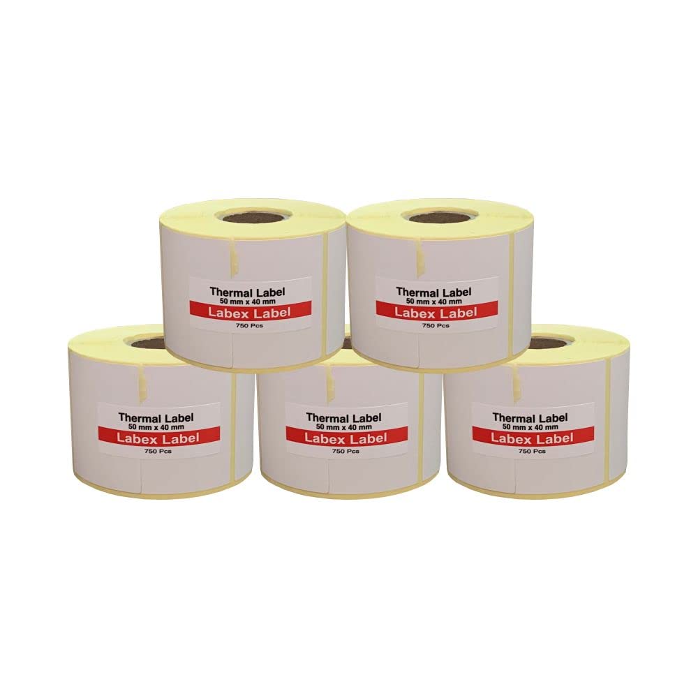 Etykiety termiczne 50x40 mm na rolce – Etykiety Termiczne na Rolce Opakowanie Zbiorcze – 5 rolek 5000 etykiet – Bez taśmy – TSC Godex kompatybilne – Labex Label