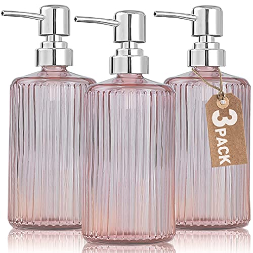 Lot de 3 distributeurs de Savon en Verre de 500 ML avec Pompe antirouille, Distributeur de Savon Liquide pour Cuisine, Salle de Bain (Rouge, Lot de 3) Cover