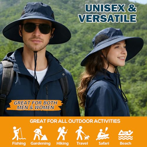 Image of Wide Brim Sun Bucket Hat, Waterproof Boonie Hat for Men & Women | UPF 50+ UV Protection, Adjustable Fit, Chin Strap & Sweatband, Foldable Durable for Fishing Hiking Garden Beach