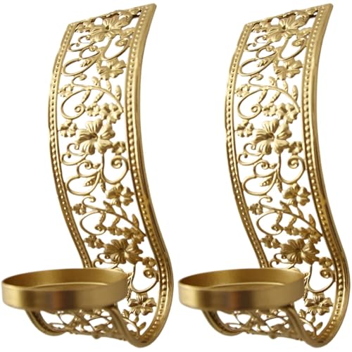 Candelabros de pared de 2 piezas de metal para decoración con velas cónicas 2