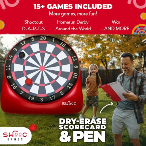 Swooc Games - Premium Inflatable Giant Kick Darts (15  Ways to Play) - Jumbo Soccer Dartboard with Air Pump - Big Carnival Games - Giant Outdoor Games - Oversized Dart Board Yard & Lawn Game