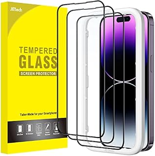 JETech Pełny Pokrycie Ochraniacz Ekranu dla iPhone 14 Pro Max 6,7 Cala, Czarna Krawędź Screen Protector z Szkło Hartowane Film Folia z Narzędzie Łatwej Instalacji, HD Przezroczyste, 3 Sztuki